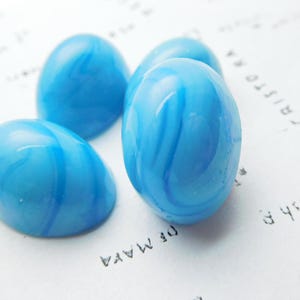 Shipping Delay Sale! 4 High Domed Sky Blue Swirl Vintage Oval Glass Cabochons Only Lot (10-50-4)