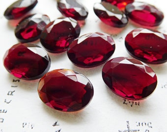 12 Vintage Czech 14x10mm Deep Red Transparent Glass Jewels (10-16-12)