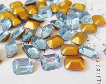 12 bijoux en verre vintage - 10x8mm bleu saphir clair octogone facettes strass (7-4-12)