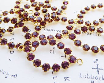 4 Vintage Swarovski Diamond Navette Marquise Amethyst Crystal Rhinestone Brass Findings