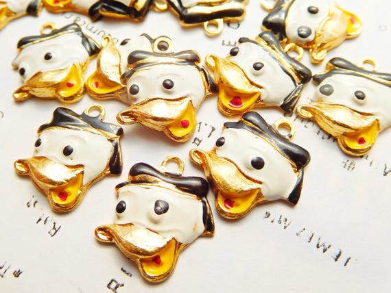 4 Vintage Japanese Donald Duck Metal Enamel Painted Charms (9-39-4)