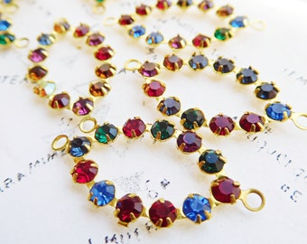 4 Vintage Swarovski Diamant Navette Marquise Multi Crystal Strass Messing Zubehör (9-42-4)