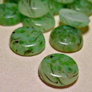 12 Vintage Japanese 9mm Round Green Art Glass Cabochons (7-64-12)