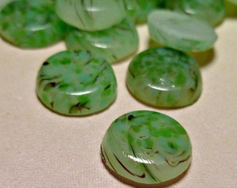 12 Vintage Japanese 9mm Round Green Art Glass Cabochons (7-64-12)