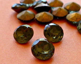 12 vintage Czech Glass Jewels Black Diamond 40s (8.5mm) (8-26-12)