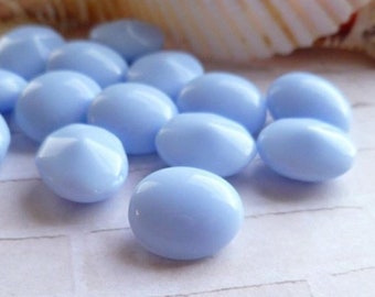 12 Vintage Czech 12x10mm Oval Light Blue Glass Jewels  (7-7-12)