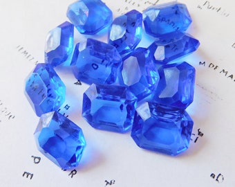 古代ガラス 6 Vintage Sapphire Blue 12x10mm Octagon Transparent Glass