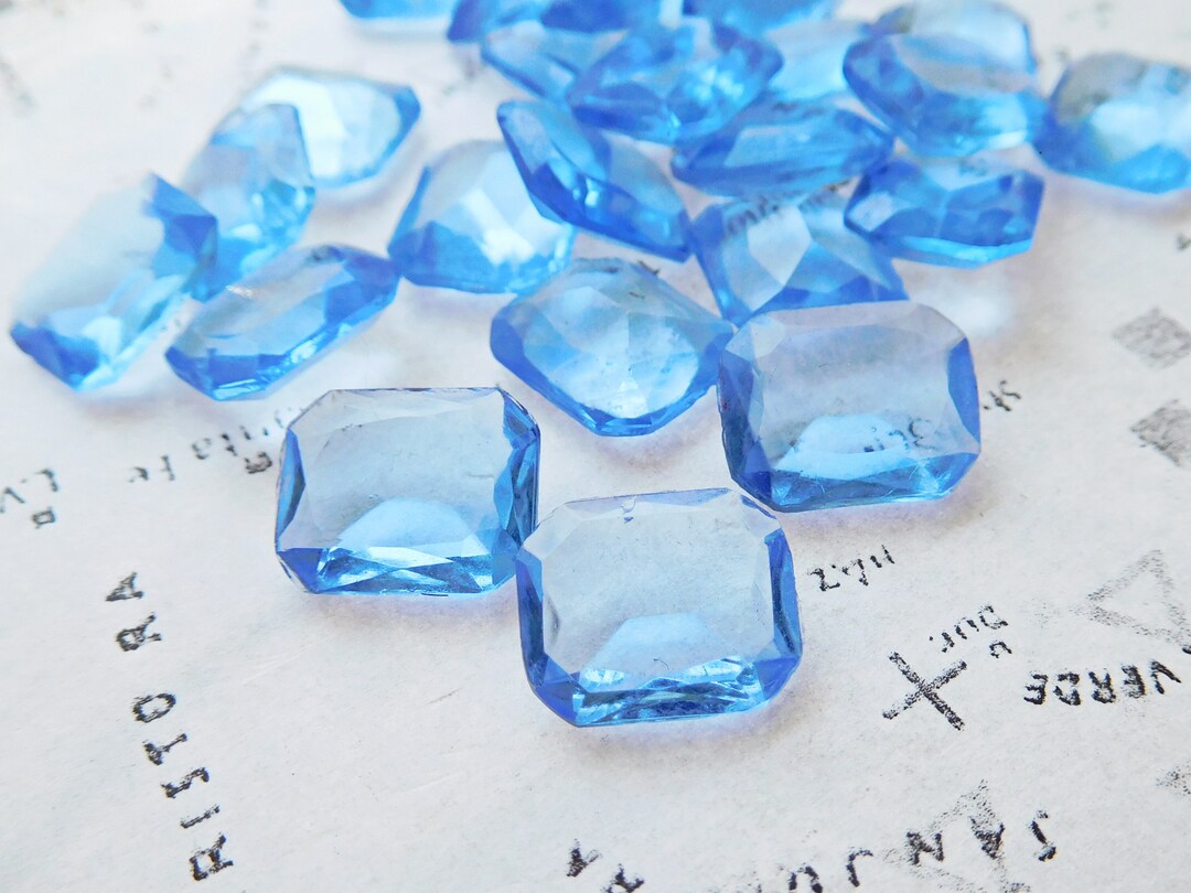 古代ガラス 6 Vintage Light Sapphire Blue 12x10mm Octagon Transparent