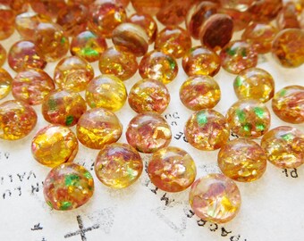 12 Vintage Japanese Teeny Tiny 7mm Harlequin Fire Glass Cabochons (10-5-12)