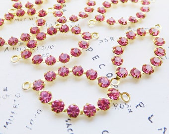 4 Vintage Swarovski Diamond Navette Marquise Rose Pink Crystal Rhinestone Brass Findings