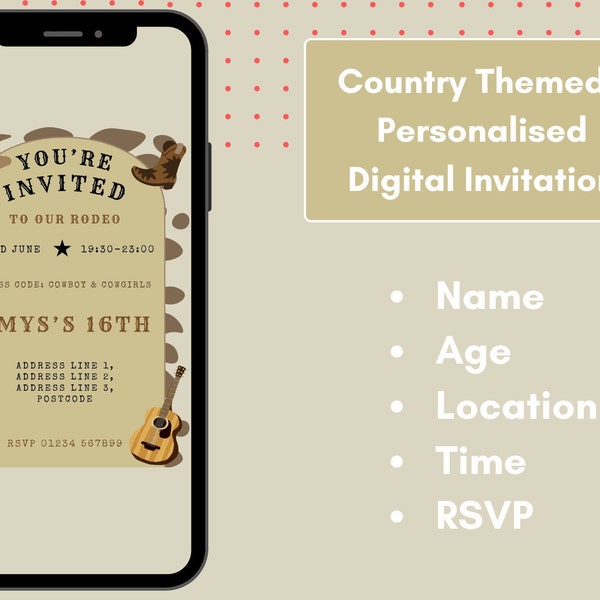 Digital Country Personalised Invitation, Custom made Birthday Invitation, Download Country Themed Invitation