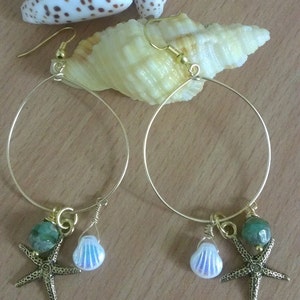 Eenvoudige hoepel gouden Seashell Starfish charme sea star Ocean kraal strand bruiloft bruidsmeisje Earring