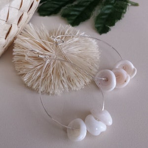 Puka Shell Sterling Silver or Gold Filled Beach Tear Drop Ladies Earring Triple Seashell