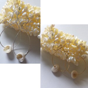 Puka Shell plata esterlina o oro relleno playa lágrima gota señoras pendientes de una sola concha de mar