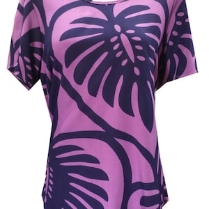 Ladies Hawaiian Purple Hawaiian Quilt Pattern Short Sleeve Summer Simple Everyday Rayon Top