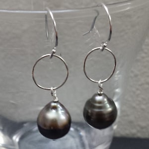Hawaiian Simple Tahitian Pearl Sterling Silver Circle beach bride earring
