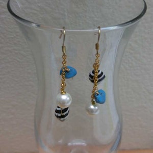 Hawaiian Gift Beach Dangle Summer Shell Freshwater White Pearl Gold Ocean Ladies Dangle Earring