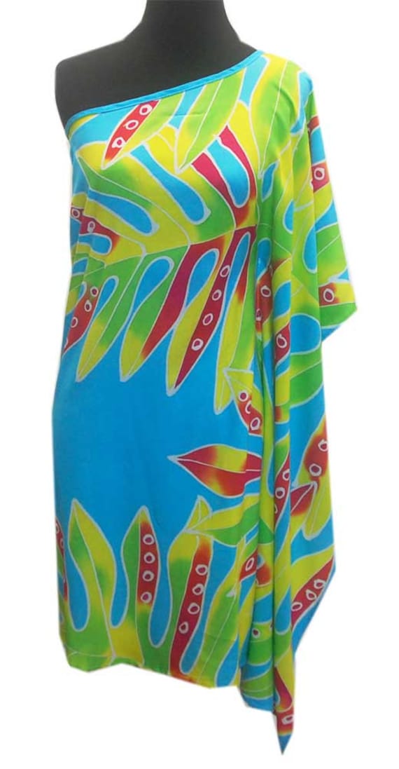 Ladies Hawaiian Red Black Tropical Simple Rayon One Shoulder Everyday Dress,S,M,L,XL