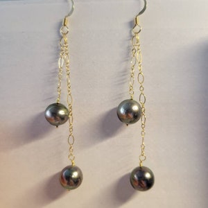Hawaiian Simple Double Tahitian Pearl Gold filled beach bride earring