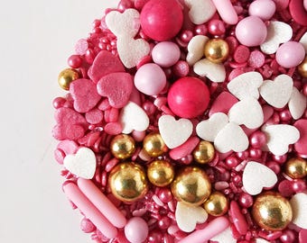 Cake Sprinkles Luxury PINK GOLD Girl Princess Birthday Cake Topper Decorations Wedding Valentines Day Cupcakes Teen Sweet 16 Party Hearts