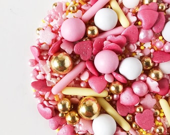 Cake Sprinkles Pink Gold Yellow White Princess Birthday Cake Baby Shower Girl Cupcakes Feminine Mothers Day Cake Decoration Easter Desserts