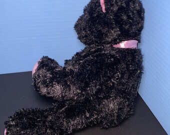 Applause Russ Berrie Plush Black Teddy Bear Pink Bow Lovey toy
