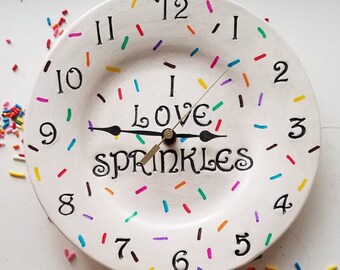Wall Clock /Sprinkle Design/ Inspirational/Bakery Dessert Decor/ Ceramic/ Kitchen Decor/Art Keep Life Sweet/ Available in all Colors