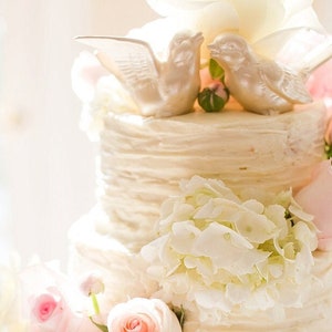 Love Birds/Wedding Cake Topper Iridescent Color/Shown in Champagne Color/Love Birds Ceramic Birds Vintage Bird Home Decor