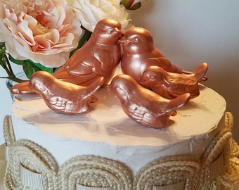 Love Birds Family/Gold Wedding Cake Topper/Wedding Five Metallic/Gold Love Birds/Home Decor Ceramic Vintage Bird Design
