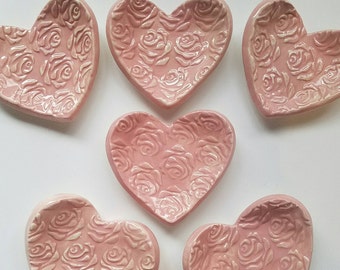 Bridesmade Gift Pink Ceramic Heart Dish Rose Design Small Price is for One Trinket Dish Springs Colors Jewelry Dish Wedding Ring In Stock