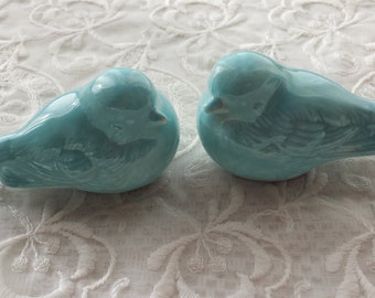 Wedding Cake Love Bird Toppers Vintage Style Birds Ceramic Robins Egg Blue Baby Blue