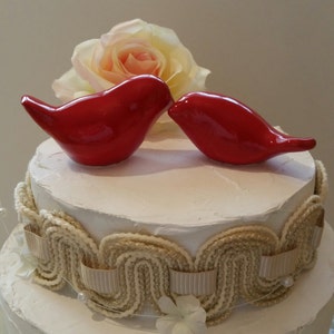 Bird Wedding Cake Topper Red Love Birds Original Design Ceramic Home Decor Wedding Keepsake, Wedding Favor