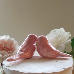 Wedding Cake Topper Pink Love Birds/Elegant Wedding Ceramic Birds/Home Decor/Wedding Favors Available with Crowns image 3