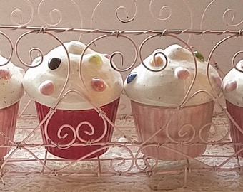 Cupcake Ceramic Trinket Boxes/Cupcake Bank/Cupcake Nursery DecorTeacher Gift Best Friend Gift in Pinks Reds and White Price is For One