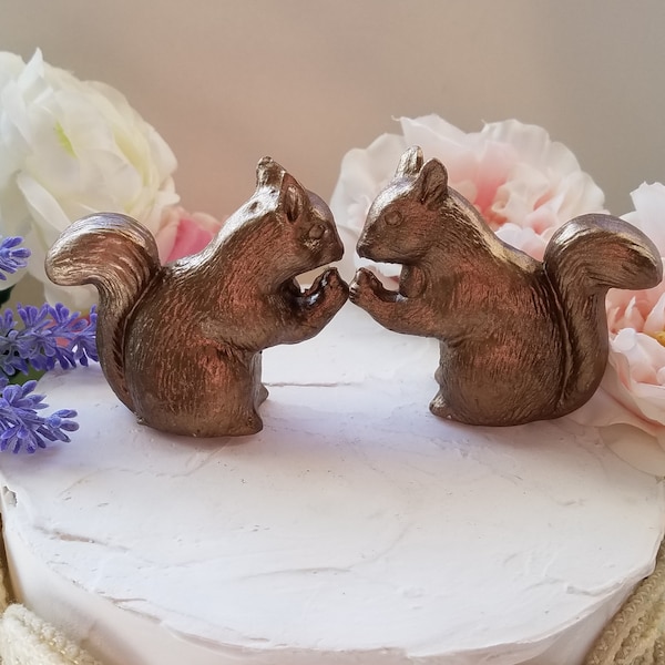 Squirrel Copper Wedding Cake Topper Large In Stock Ceramic Squirrels in Love Anniversary Gift Animals Vintage Design