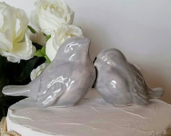 Grey Wedding Love Birds Wedding Cake Topper Ceramic Birds Hugging Grey Home Decor Grey Gift