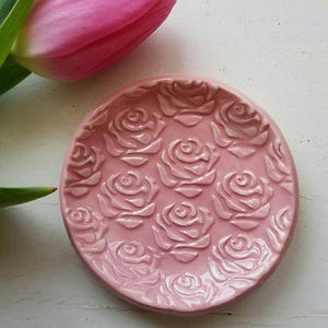 Ceramic Trinket Dish Rose Design Small Round Shaped Jewelry Dish Brides Made Gift Wedding Ring In Stock price is for One
