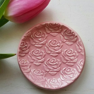 Ceramic Trinket Dish Rose Design Small Round Shaped Jewelry Dish Brides Made Gift Wedding Ring In Stock price is for One