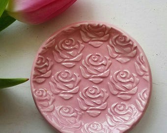 Ceramic Trinket Dish Rose Design Small Round Shaped Jewelry Dish Brides Made Gift Wedding Ring In Stock price is for One
