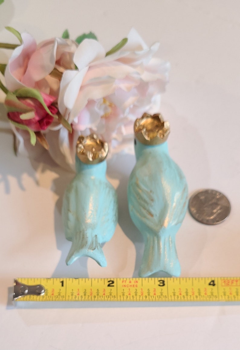 Blue Bird Wedding Cake Toppers Light Aqua/Love Birds With Crowns/Pale Light Blue Vintage Design/Ceramic Home Decor/Bird Gift Something Blue image 4