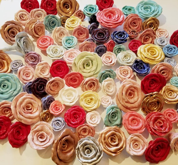 Rose Drawer Flowers Knobs/Hardware Cabinet Drawer/1.5 " to 3" size/All Colors Available/Ceramic Kitchen Nursery/No Lead/Price is For One