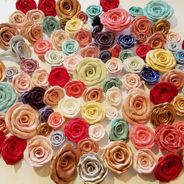 Rose Drawer Flowers Knobs/Hardware Cabinet Drawer/1.5 " to 3" size/All Colors Available/Ceramic Kitchen Nursery/No Lead/Price is For One