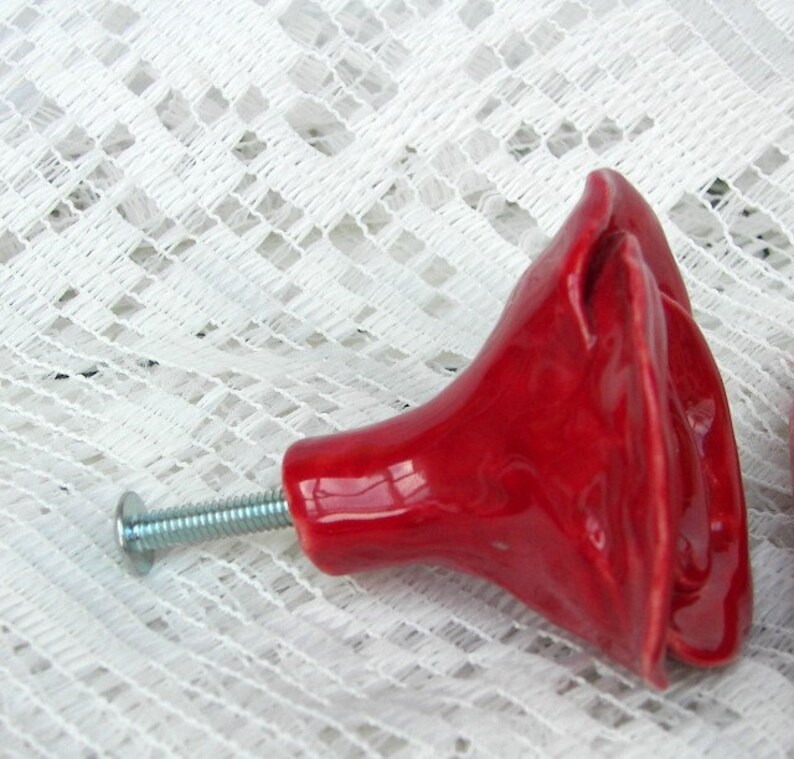 Rose Knobs Hardware Nursery Hardware Kitchen Hardware Bright Red Home Decor Set of Four Drawer Pulls Handmade No lead in Glazes image 3