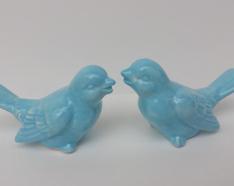 Bird Wedding Cake Topper  Love Birds Light Blue Ceramic Birds  Ceramic Bird Home Decor