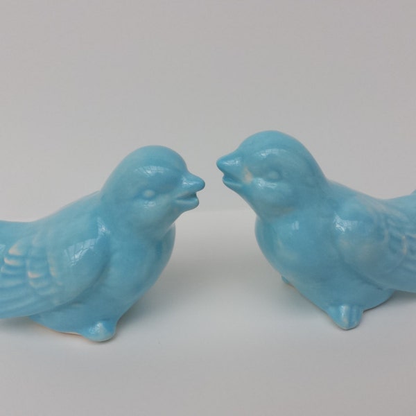 Bird Wedding Cake Topper  Love Birds Light Blue Ceramic Birds  Ceramic Bird Home Decor