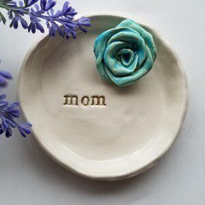 Mothers Day Gift Ceramic Dish/Trinket Dish Jewelry Dish/ Gift In Stock/With Handmade Rose Available In Your Colors image 2