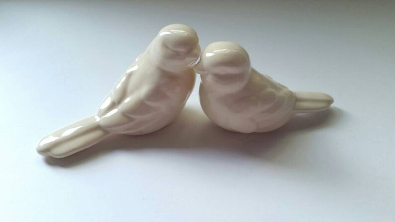 Wedding Cake Topper Pink Love Birds/Elegant Wedding Ceramic Birds/Home Decor/Wedding Favors Available with Crowns image 5