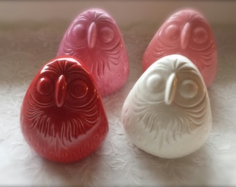 Owl Ceramic Home Decor Red Pink White Vintage Design