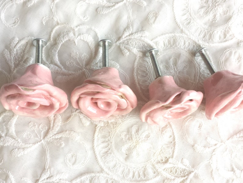 Rose Drawer Flowers Knobs 1.5 Inches to 4 Inches Hardware Any Color Available Ceramic Kitchen Nursery No Lead Price is For One image 3