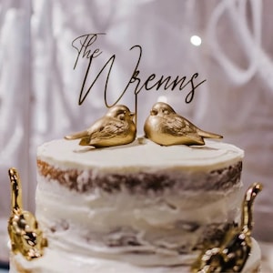 Gold Wedding Cake Toppers/Love Birds Vintage Design/Birds Gold Home Decor/Ceramic Bird Favors In Stock Ready to Ship/Bird Home Decor